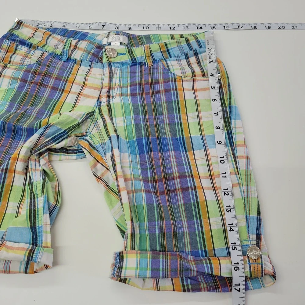 South Pole Shorts Womens 7‎ Plaid Bermuda Stretch Cuffed Pockets Summer Casual